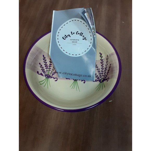 Lavender Pattern Purple & Cream Handmade Hand Painted Ceramic Salad Pasta Fruit - Picture 6 of 9